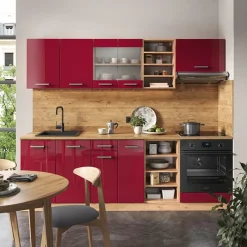 VICCO - Complete Modulaire Keuken - R-line - Hoogglans Rood Goud Eiken - 240 Cm