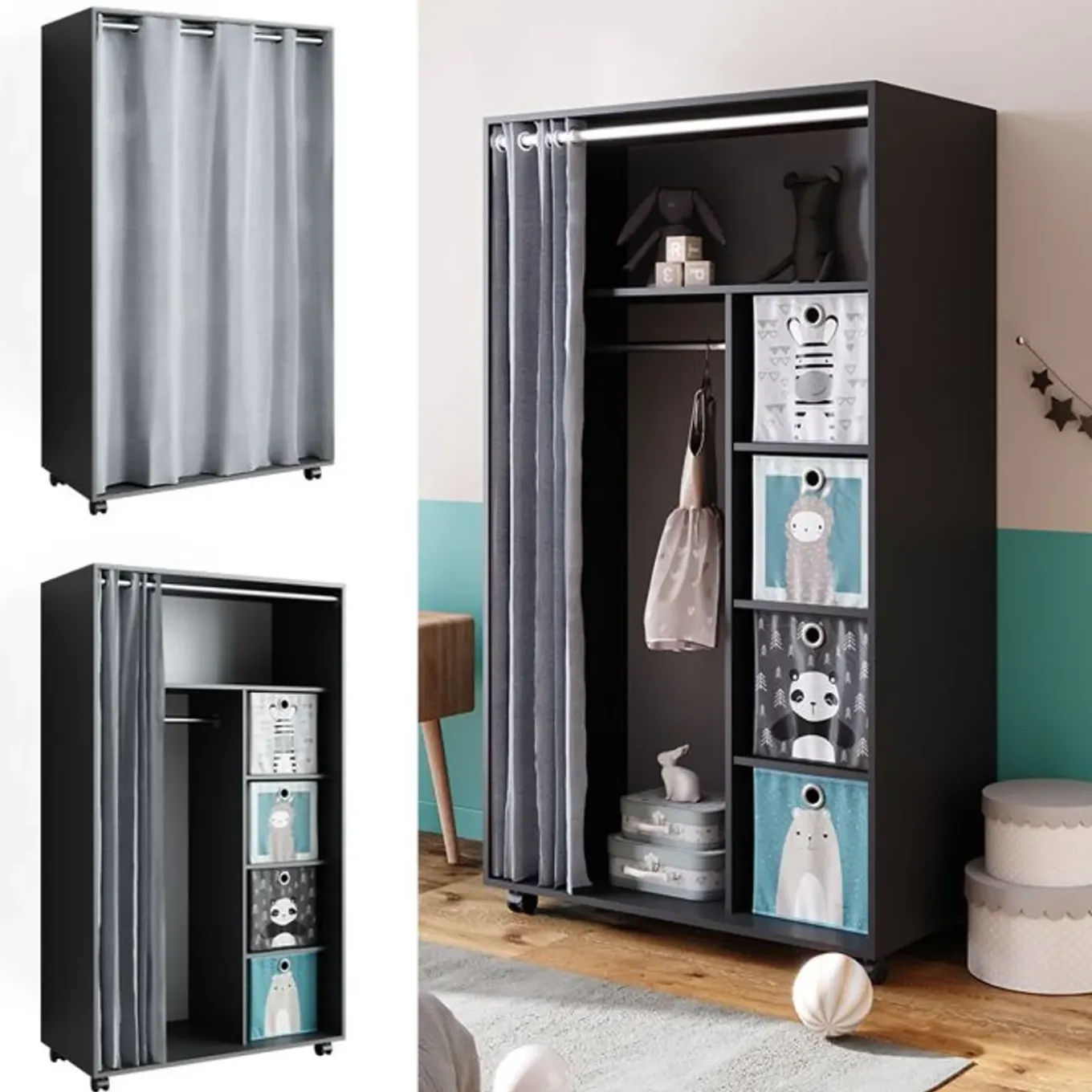 Vicco Doros Kast, 100x168cm Open, Met Wielen, Grijs, 40641
