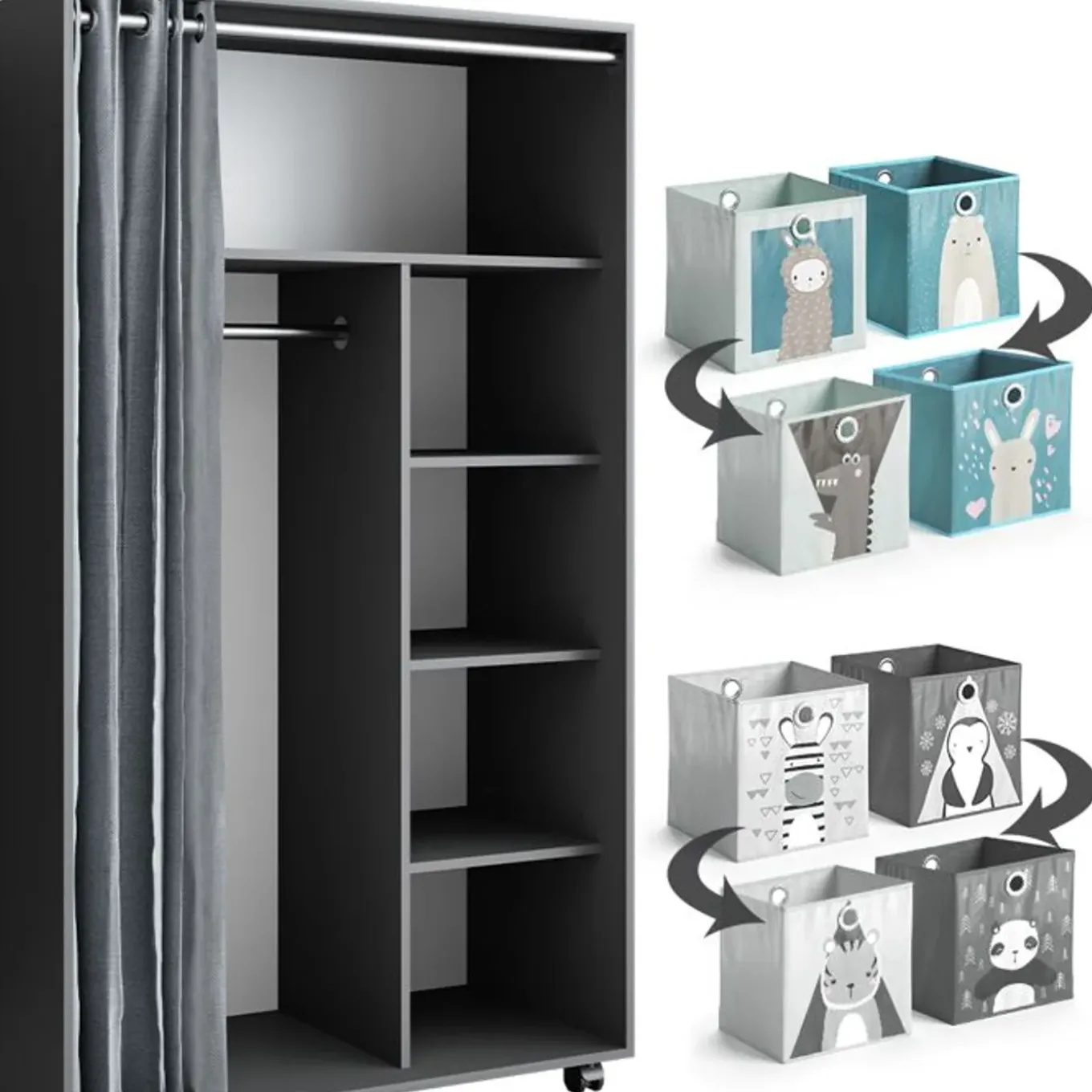 Vicco Doros Kast, 100x168cm Open, Met Wielen, Grijs, 40641