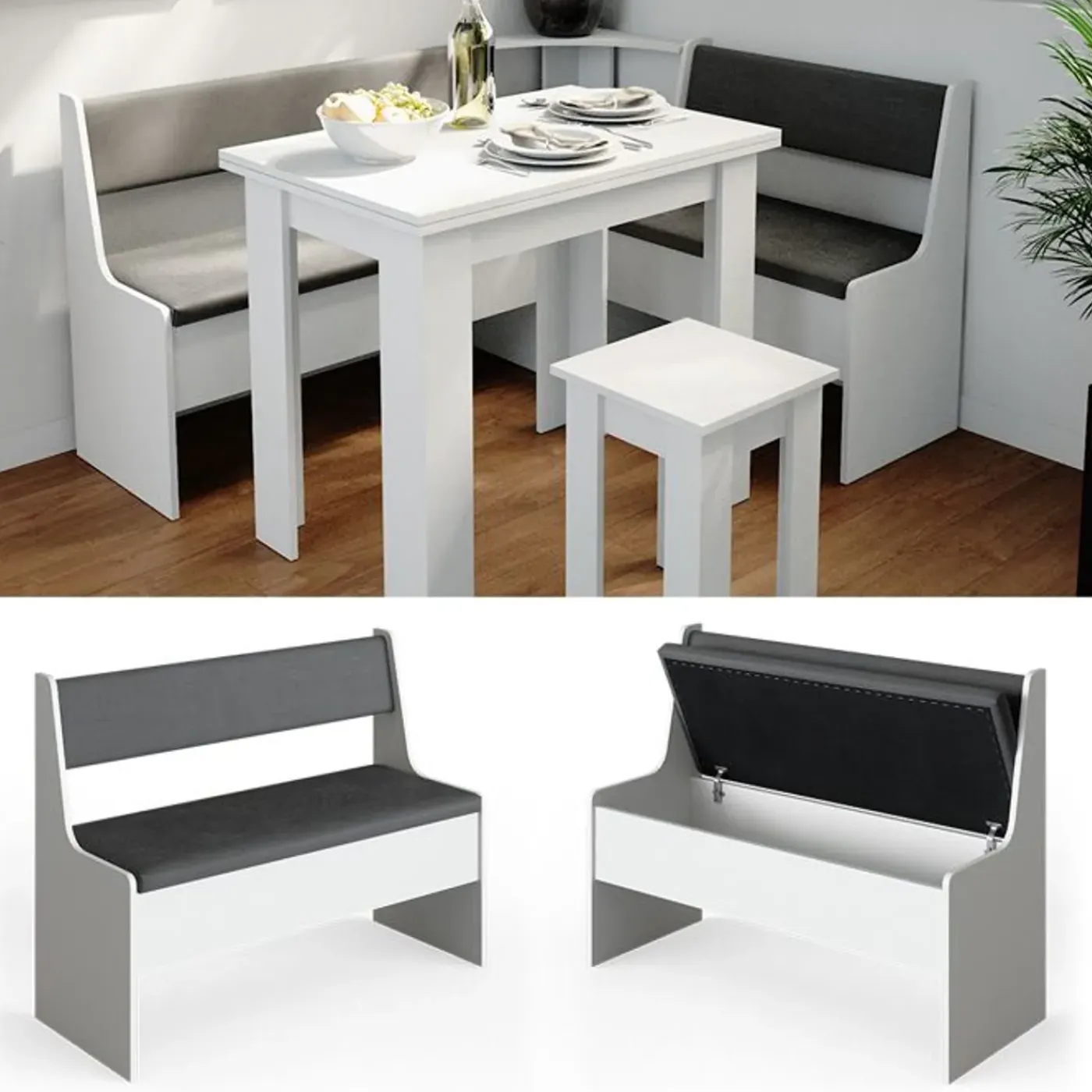 VICCO Eetkamerbank Roman, 41.5x106.6cm, Wit, 34177