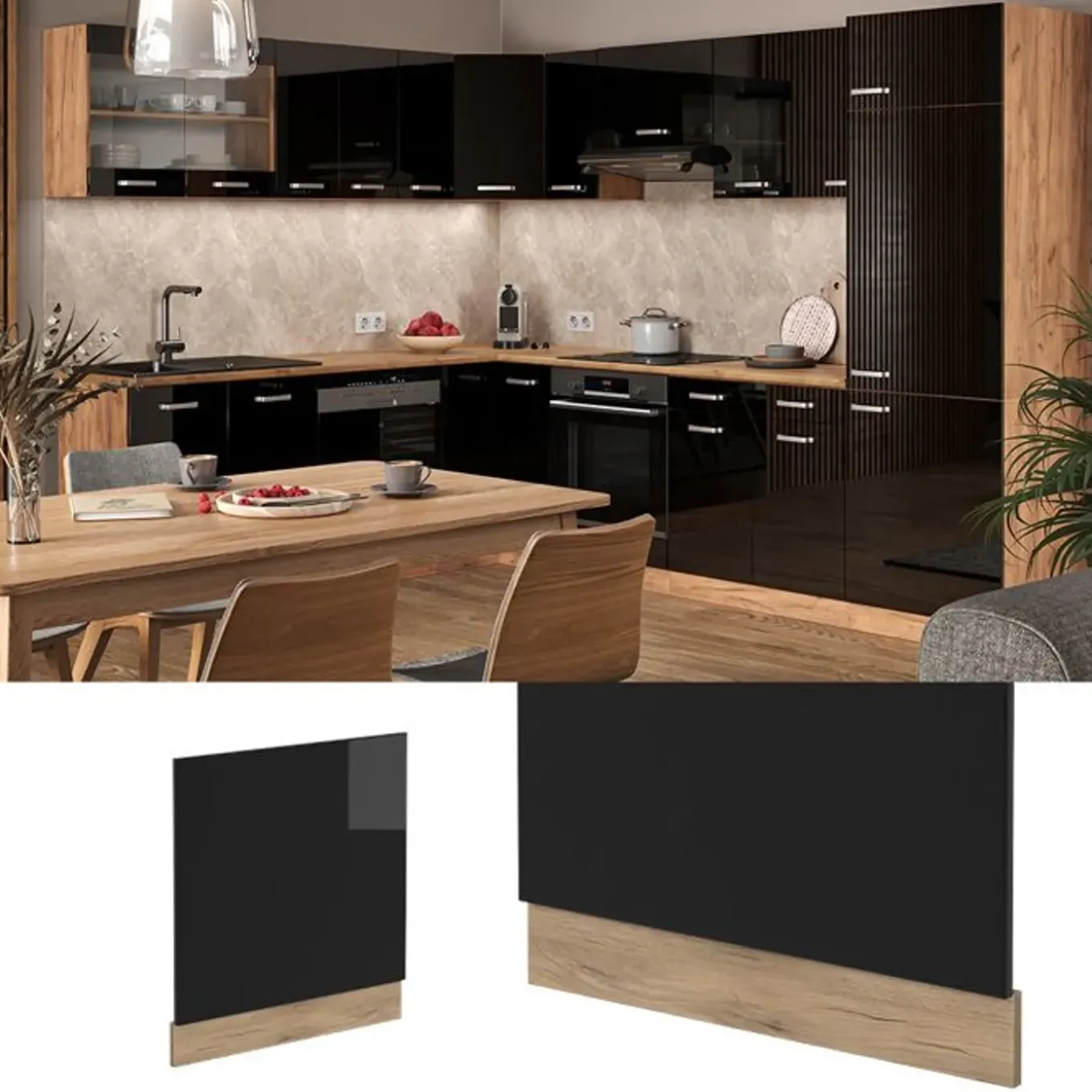 Vicco Façade Rline, 60cm, Pt Antraciet, Zwart Hoge Glans/eiken Van Goud, 46590