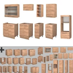 Vicco Fame-line Keukenset - 280 Cm - Golden Oak - Marmerblad