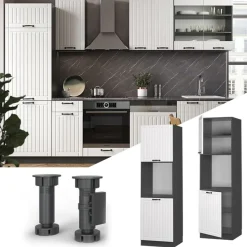 Vicco Fameline Ovenmeubel, 60cm Open, Wit Landelijk/antraciet, 38569