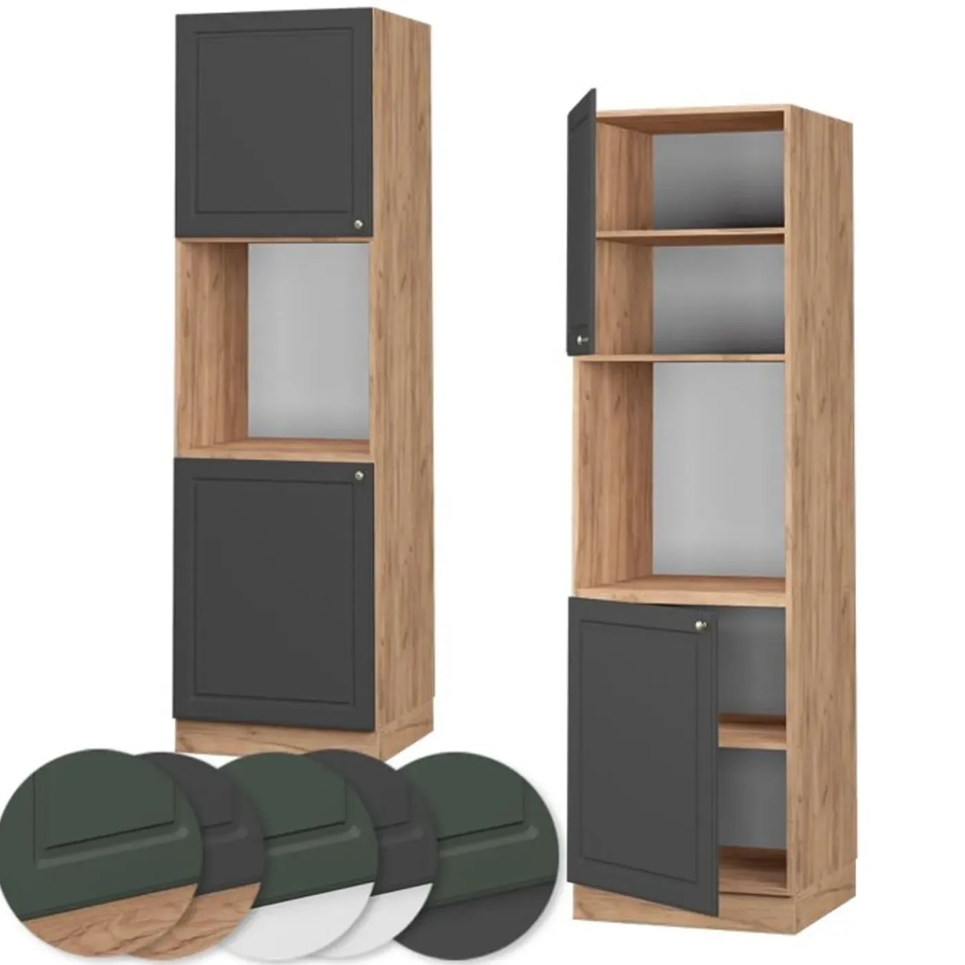 VICCO Fameline Ovenmeubel, 60cm Open, Antracietgoud/eiken Met Gouden Afwerking, 3860