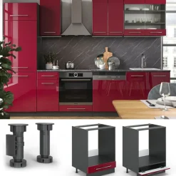 Vicco Fameline Ovenmeubel, 60cm, Pt Antraciet, Bordeauxrood Hoogglans/antraciet, 463