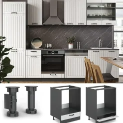 VICCO Fameline Ovenmeubel, 60cm Zonder Pt, Wit Landelijk/antraciet, 36056