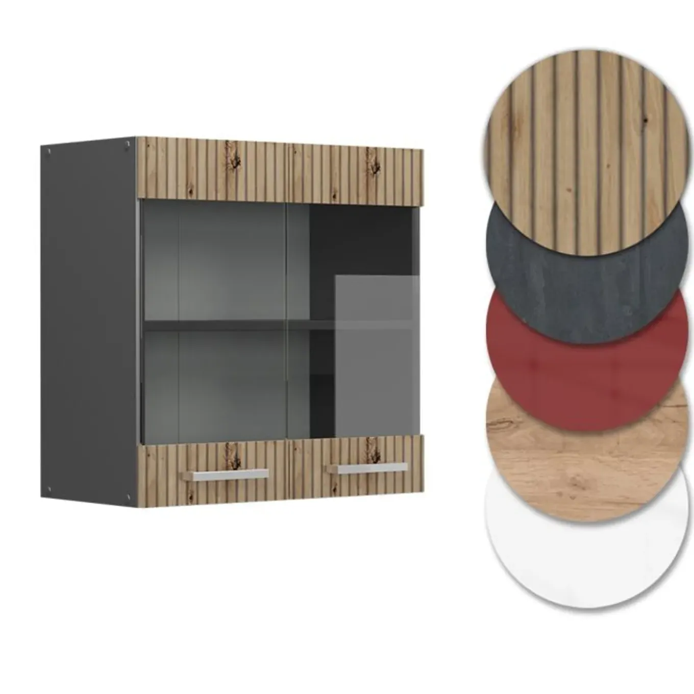 Vicco Glazen Kast Rline, 60cm, Artisan Eik/antraciet, 49215