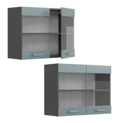 Vicco Glazen Kast Rline, 80cm, Blauwgrijs/antraciet, 41077