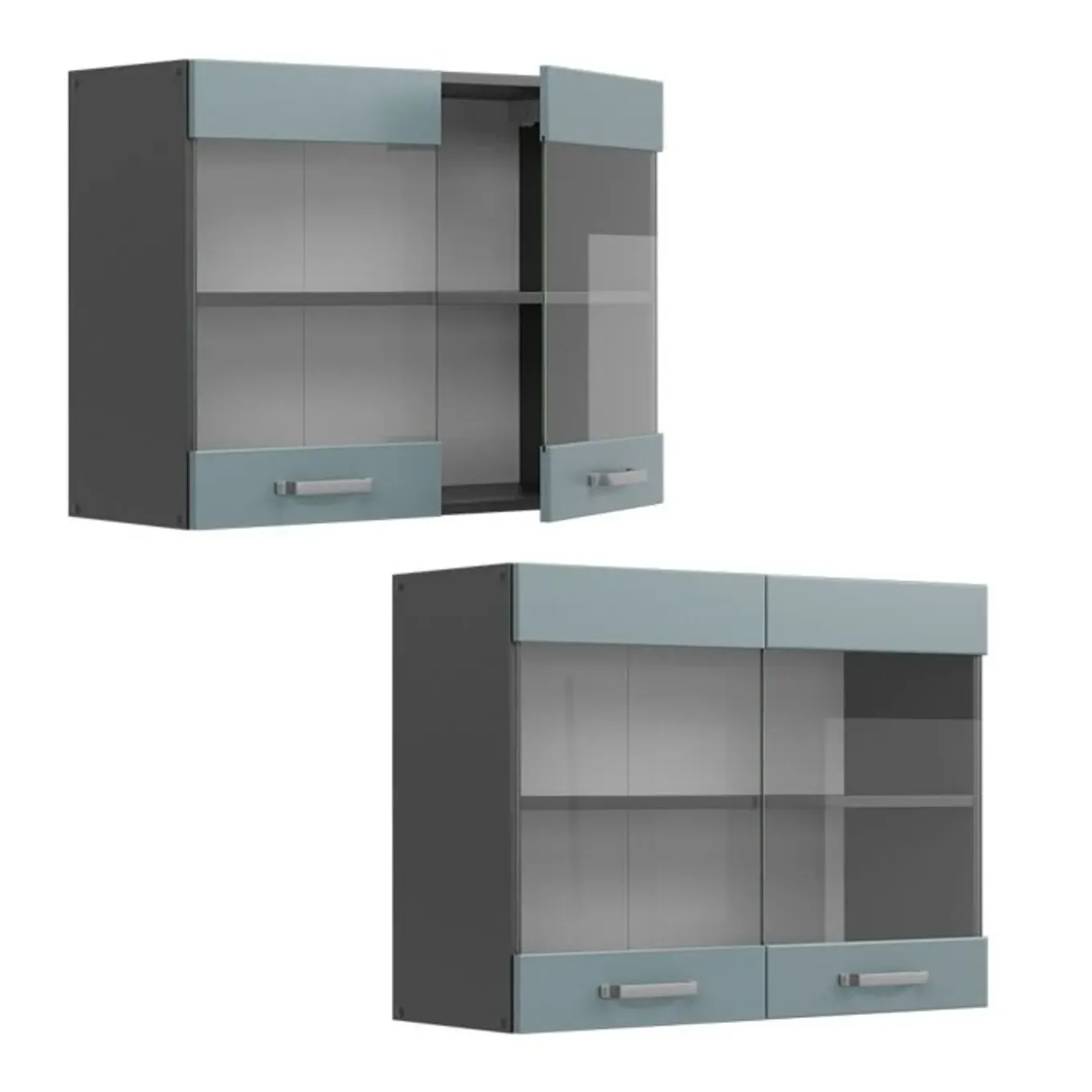 Vicco Glazen Kast Rline, 80cm, Blauwgrijs/antraciet, 41077
