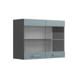Vicco Glazen Kast Rline, 80cm, Blauwgrijs/antraciet, 41077