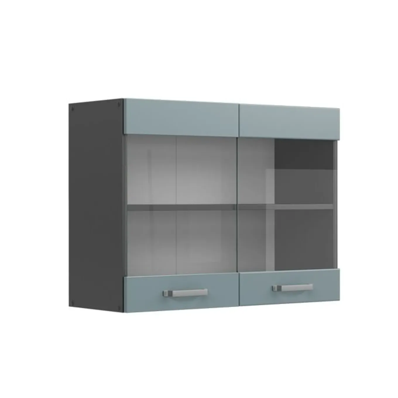 Vicco Glazen Kast Rline, 80cm, Blauwgrijs/antraciet, 41077