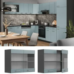 Vicco Glazen Kast Rline, 80cm, Blauwgrijs/antraciet, 41077