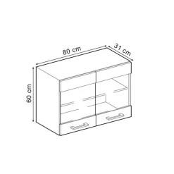 Vicco Glazen Kast Rline, 80cm, Blauwgrijs/antraciet, 41077