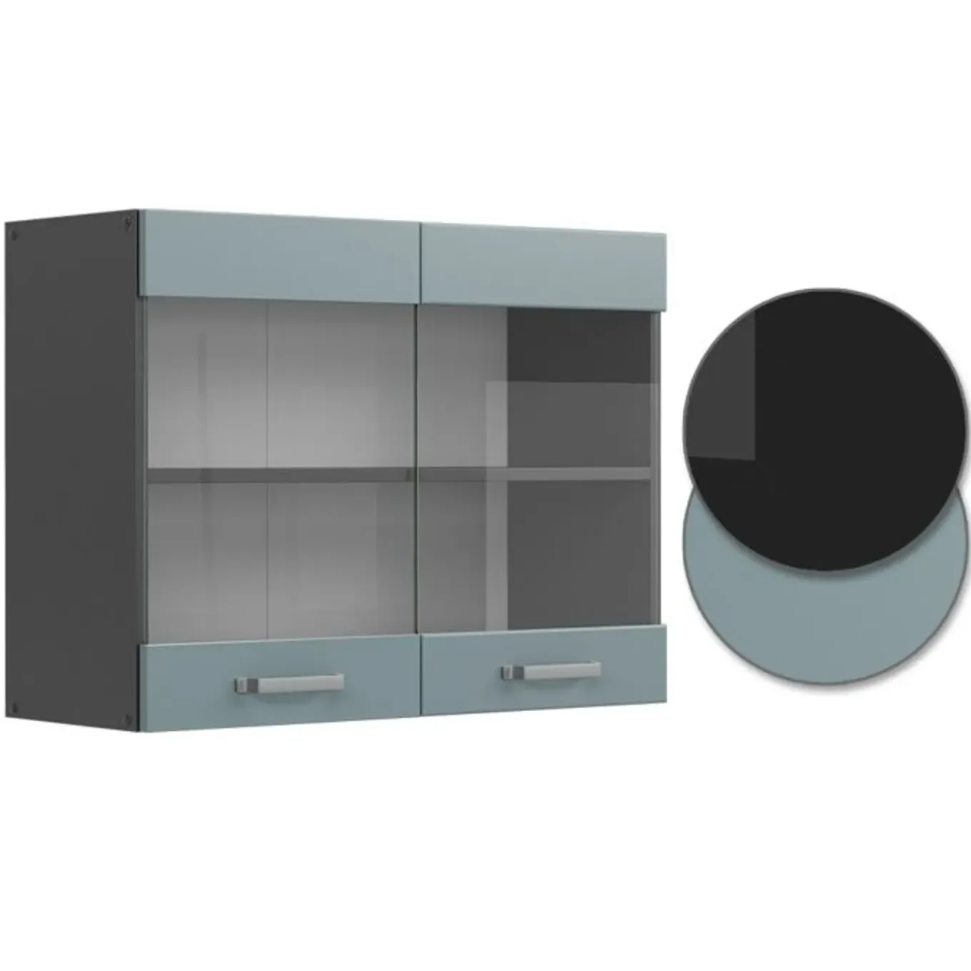 Vicco Glazen Kast Rline, 80cm, Blauwgrijs/antraciet, 41077