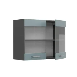 Vicco Glazen Kast Rline, 80cm, Blauwgrijs/antraciet, 41077