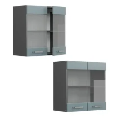 VICCO Glazen Kast Rline, 60cm, Blauwgrijs/antraciet, 41185