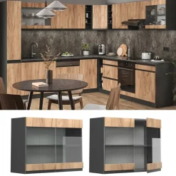 VICCO Glazen Kast Rline, 80cm Jvorm, Gouden Eiken/antraciet, 39743