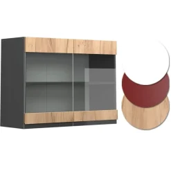 VICCO Glazen Kast Rline, 80cm Jvorm, Gouden Eiken/antraciet, 39743