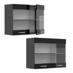 VICCO Glazen Kast Rline, 80cm, Zwart Hoogglans/antraciet, 41078