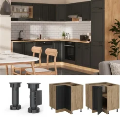 Vicco - Hoekkast R-line - Front Antraciet Landelijk - Werkblad Marmer, 75,6x81,6x60 Cm