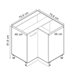 Vicco - Hoekkast R-line - Front Antraciet Landelijk - Werkblad Marmer, 75,6x81,6x60 Cm