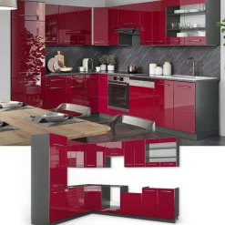 VICCO - Hoekkeuken - Fame-line 42117 - Bordeauxrood Antraciet - 287 X 227 Cm