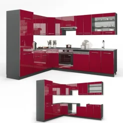 VICCO - Hoekkeuken - Fame-line 42117 - Bordeauxrood Antraciet - 287 X 227 Cm