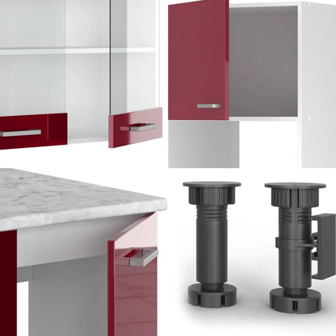VICCO - Hoekkeuken - R-line 42687 - Glanzend Rood Wit - Met Werkblad - 247 X 237 Cm