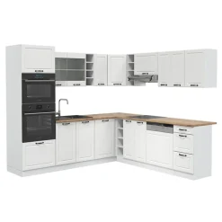 Vicco - Hoekkeuken R-line - Landelijk Wit/wit - Werkblad Eik Goud