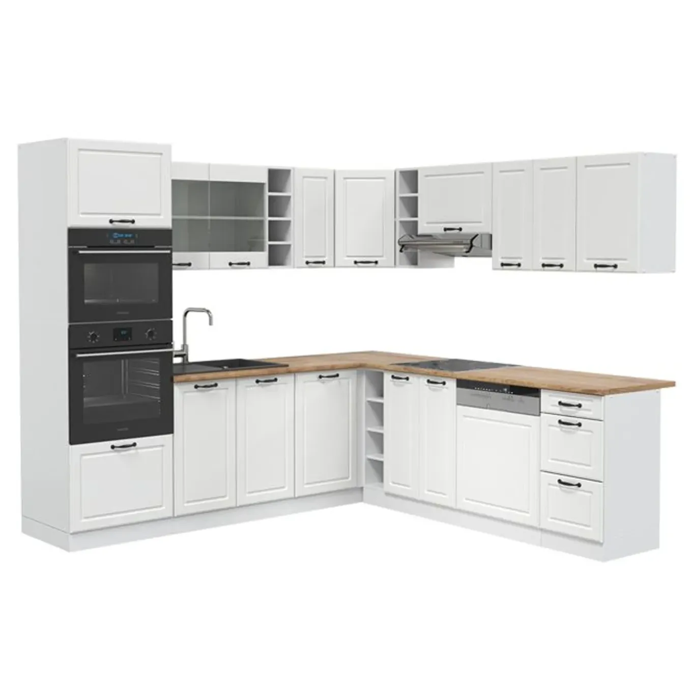 Vicco - Hoekkeuken R-line - Landelijk Wit/wit - Werkblad Eik Goud