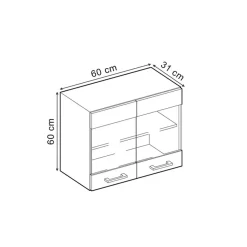Vicco - Hoge Glazen Keukenkast R-line - Hoogglans Zwart - 60 X 60 X 31 Cm