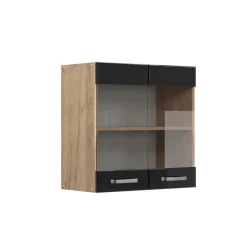 Vicco - Hoge Glazen Keukenkast R-line - Hoogglans Zwart - 60 X 60 X 31 Cm