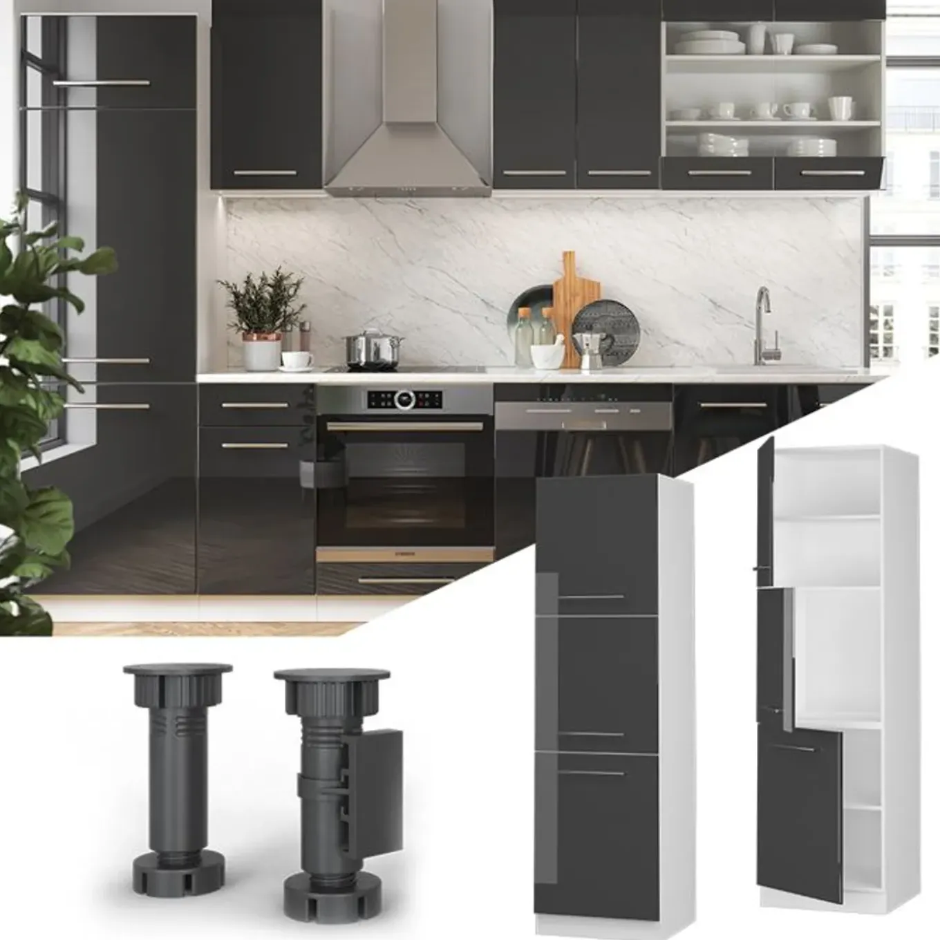 Vicco Hoge Kast Fameline, 60cm, Antraciet Hoogglans/wit, 38511