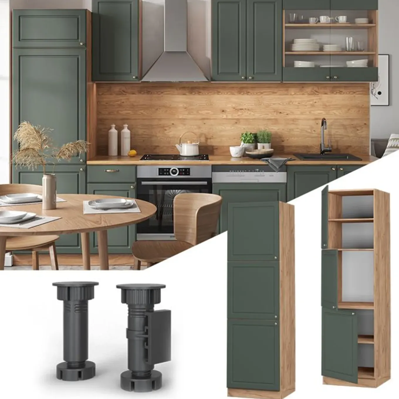 Vicco Hoge Kast Fameline, 60cm, Groen Goud Campagne/eiken Goud, 38609