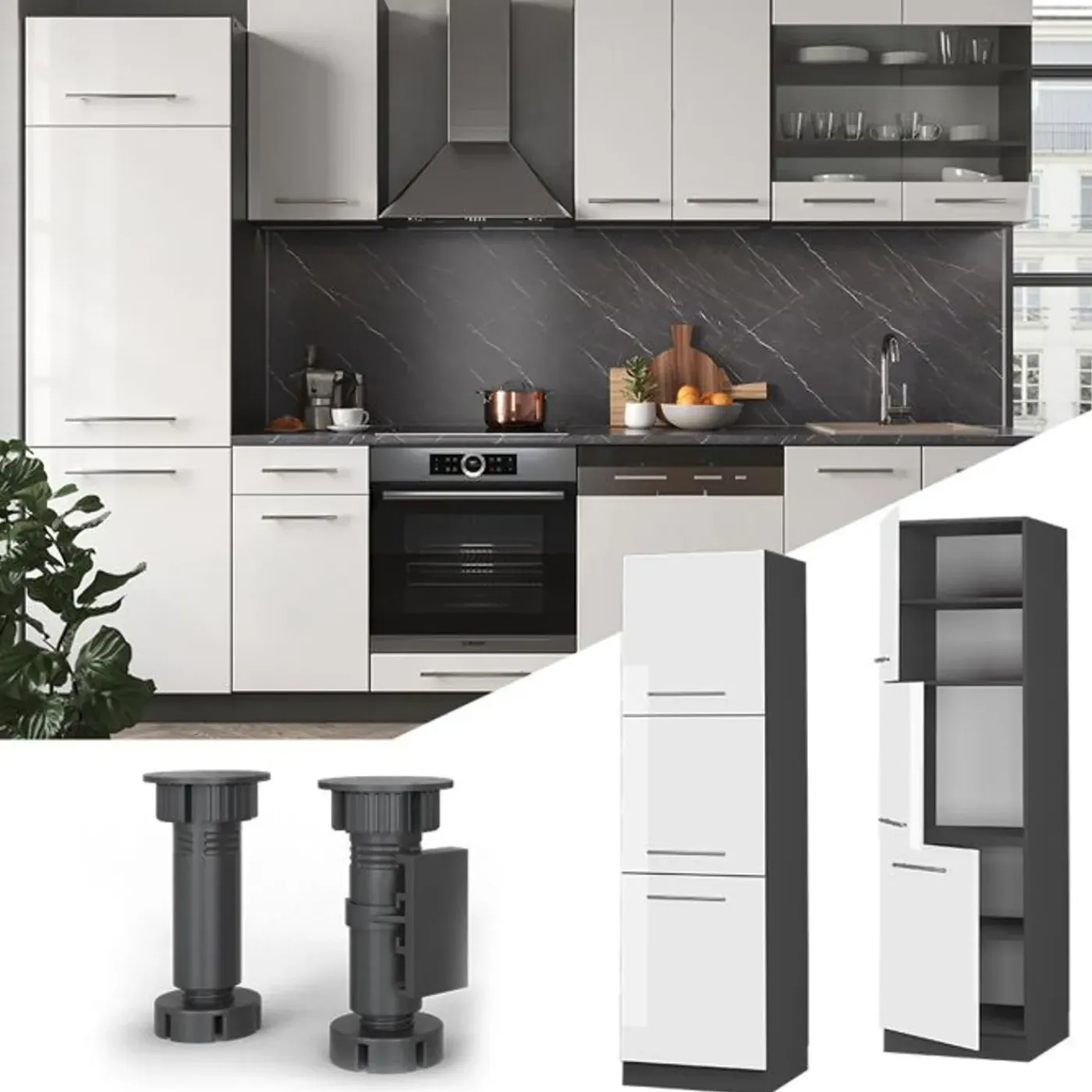VICCO Hoge Kast Fameline, 60cm, Wit Hoogglans/antraciet, 38572