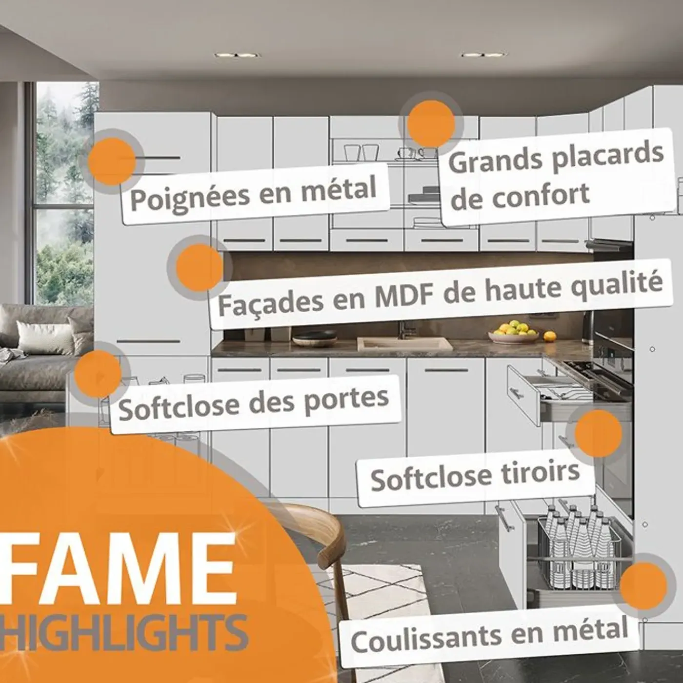 VICCO Hoge Kast Fameline, 60cm, Wit Hoogglans/antraciet, 38572