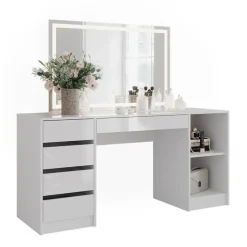 VICCO Kapper Sherry, 158.2cm Met Ledspiegel, Wit/wit Hoogglans, 57659