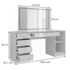 VICCO Kapper Sherry, 158.2cm Met Ledspiegel, Wit/wit Hoogglans, 57659