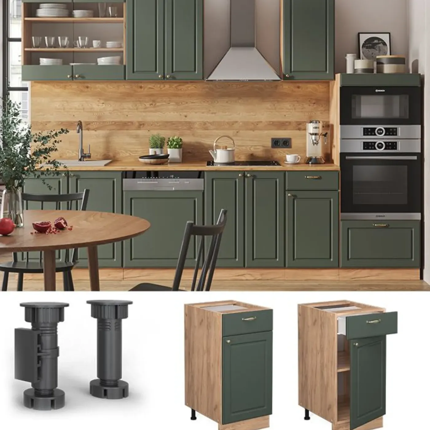 VICCO - Keukenkast Onder - Fame-line Groen Goud Met Werkblad - 40 Cm