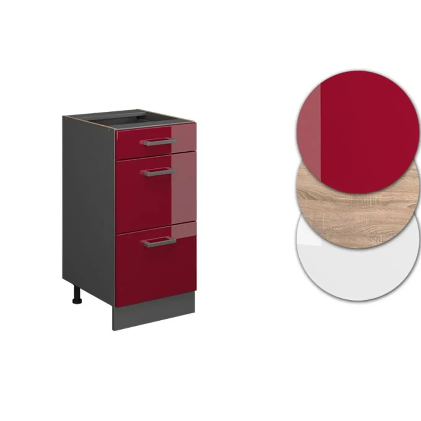 Vicco - Keukenkast Onder - 3 Lades, Antraciet Rood - 40 Cm