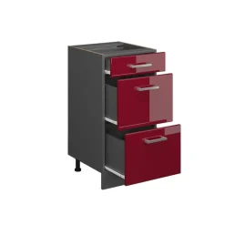 Vicco - Keukenkast Onder - 3 Lades, Antraciet Rood - 40 Cm