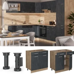 Vicco - Keukenkast Onder - Modern Met 2 Lades En Verstelbare Poten - 80 Cm