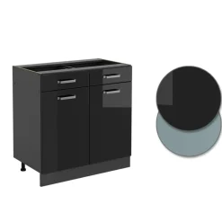 Vicco - Keukenkast Onder - Zwart Hoogglans Met 2 Lades En 2 Deuren - 80 Cm
