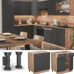 Vicco - Keuken Onderkast - Antracietgoud Met 2 Deuren En 2 Lades - 80 Cm