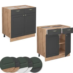 Vicco - Keuken Onderkast - Antracietgoud Met 2 Deuren En 2 Lades - 80 Cm
