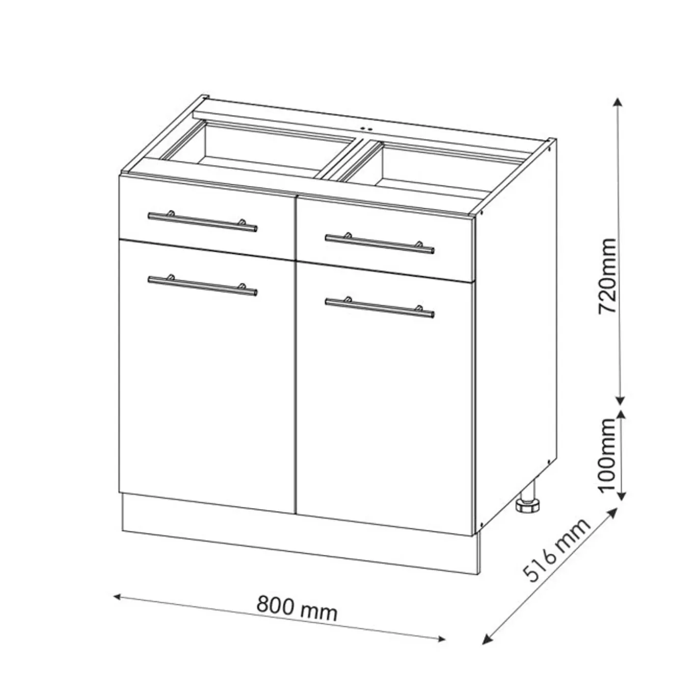 Vicco - Keuken Onderkast - Bordeaux Hoogglans Antraciet - 80 Cm