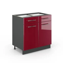 Vicco - Keuken Onderkast - Bordeaux Hoogglans Antraciet - 80 Cm