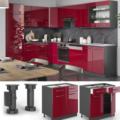 Vicco - Keuken Onderkast - Bordeaux Hoogglans Antraciet - 80 Cm