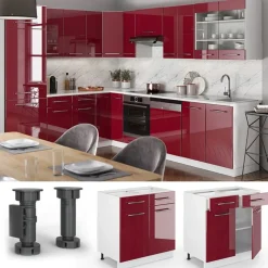 Vicco - Keukenonderkast - 80 Cm Met Marmerlook Werkblad - Bordeaux