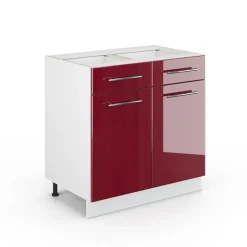 Vicco - Keukenonderkast - 80 Cm Met Marmerlook Werkblad - Bordeaux